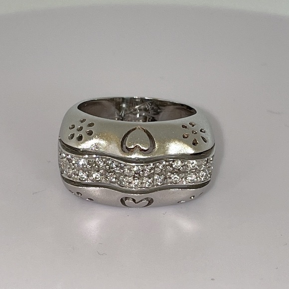 Solid Heavy Real 14K REAL White Gold Modern Hearts Flowers Bold Ring - Picture 6 of 17